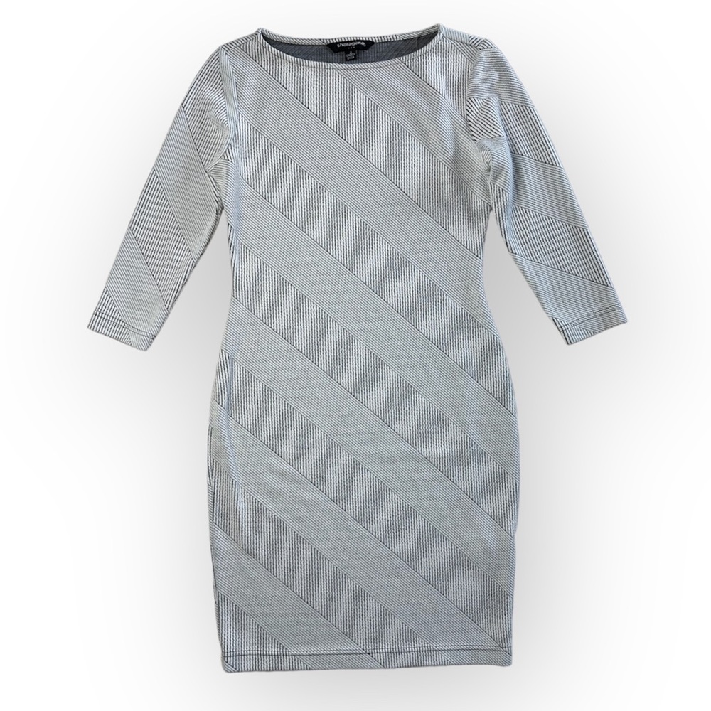 Sharagano Black White Pinstripe Sweater Dress Bodycon Mini Stretch Women Small 2